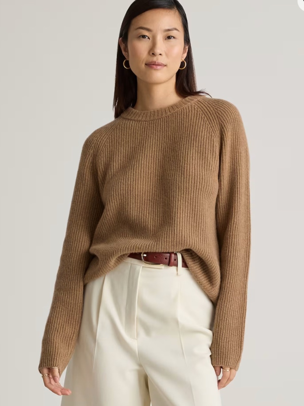 Quince Mongolian Cashmere Fisherman Crewneck Sweater XS Teak Ribbed Grade-A Cozy